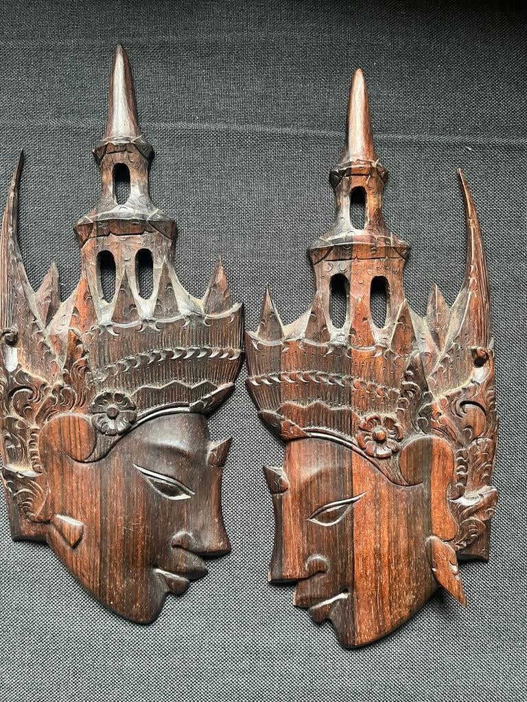 Mooie indische houten gezichten, Antiek en Kunst, Ophalen