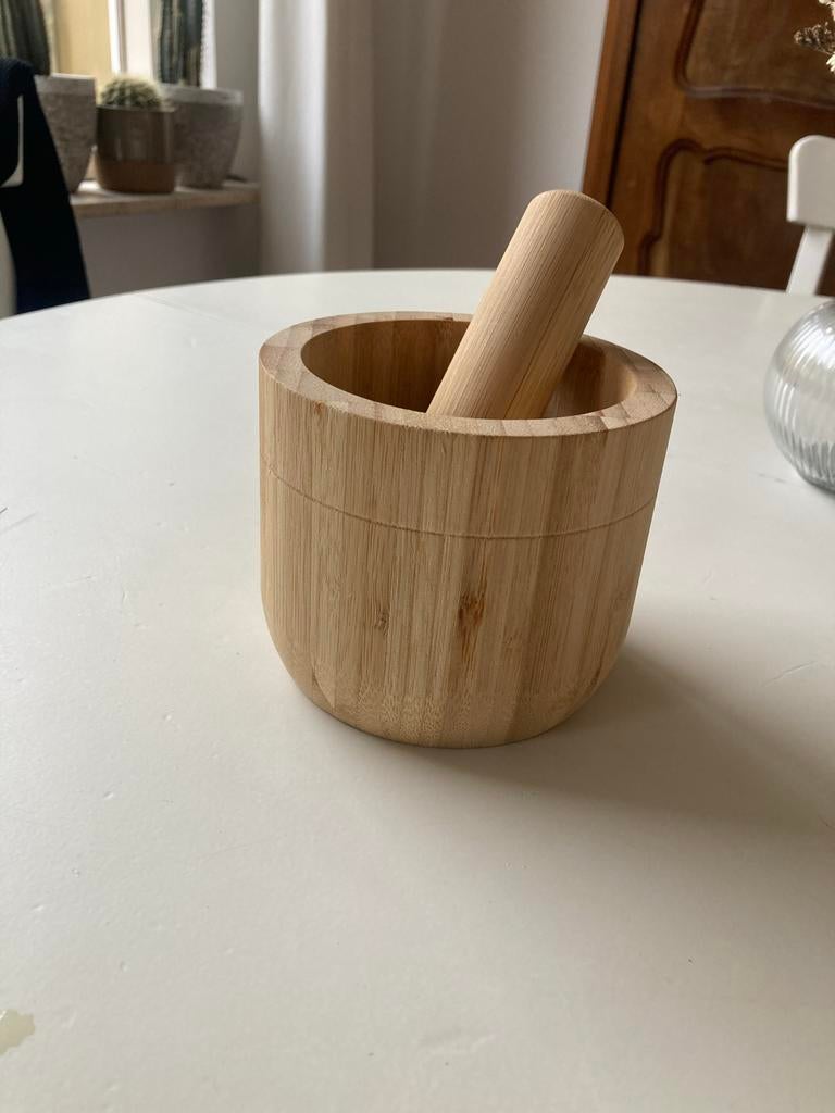 Houten vijzel met stamper, Ophalen, Zo goed als nieuw