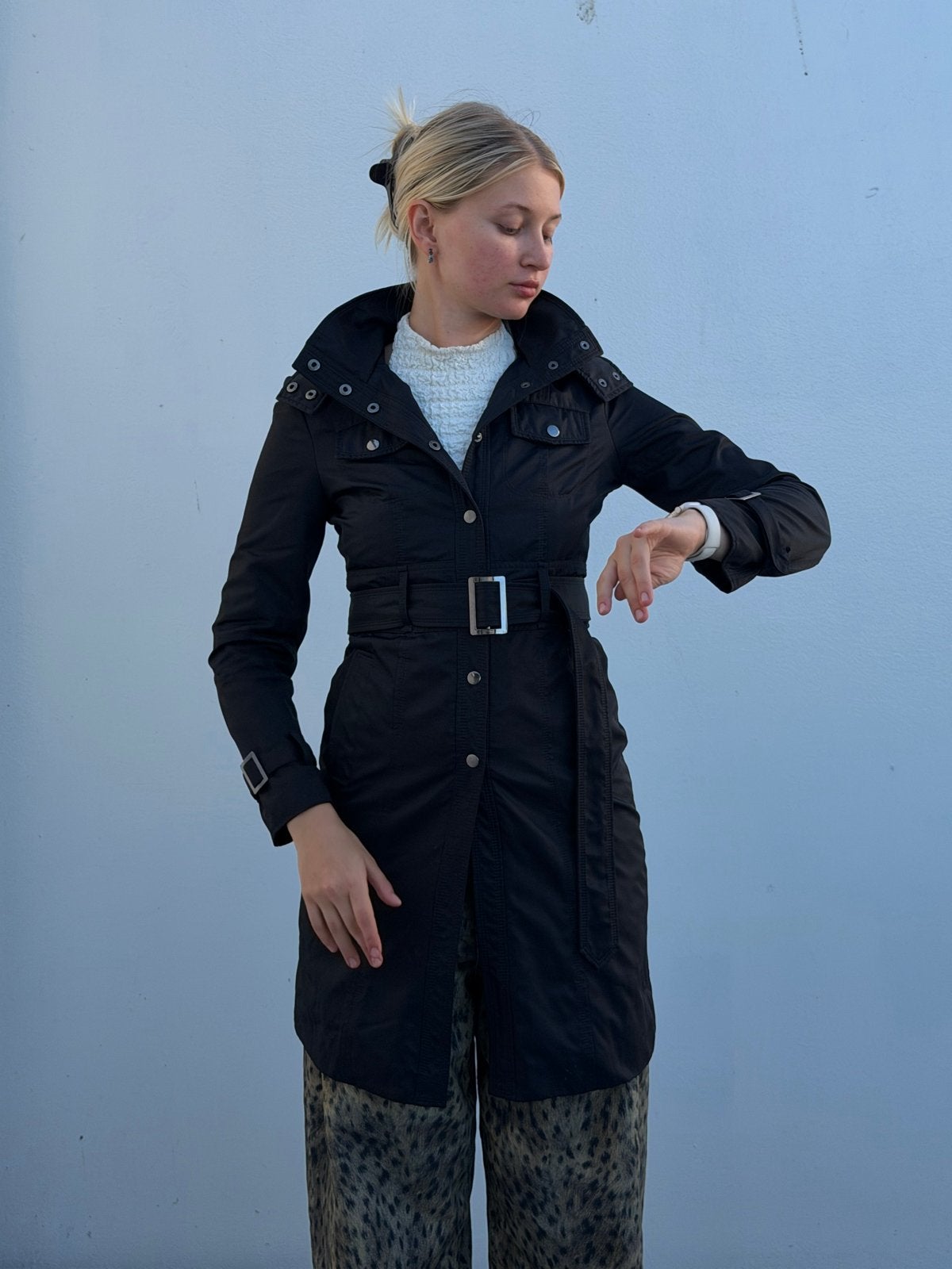 Zwarte trenchcoat van Kenneth Cole Reaction, Ophalen of Verzenden, Zo goed als nieuw, Maat 34 (XS) of kleiner, Zwart