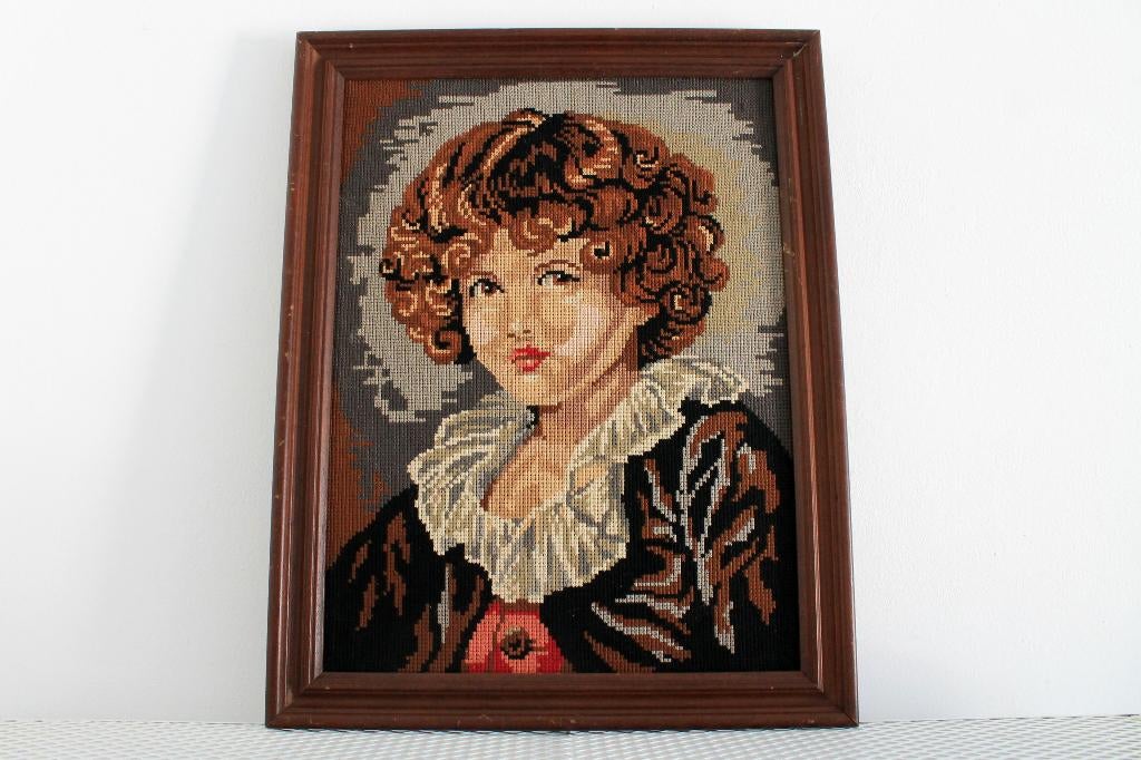 Vintage Geborduurd Schilderij Jongen, Antiek en Kunst, Ophalen of Verzenden