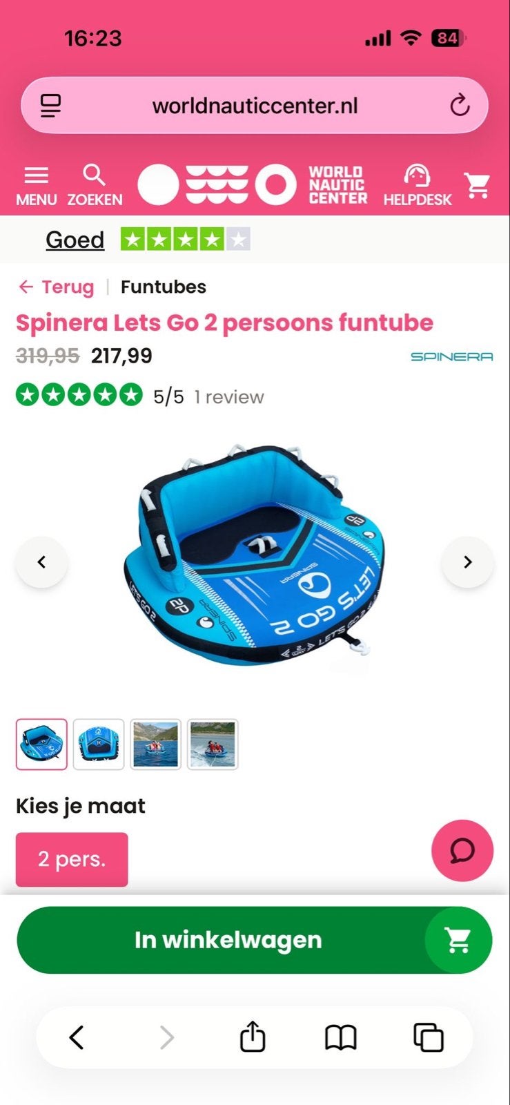 Spinera Lets Go 2 persoons funtube - Gebruikt, Watersport en Boten, Ophalen, Gebruikt, Funband of Funtube