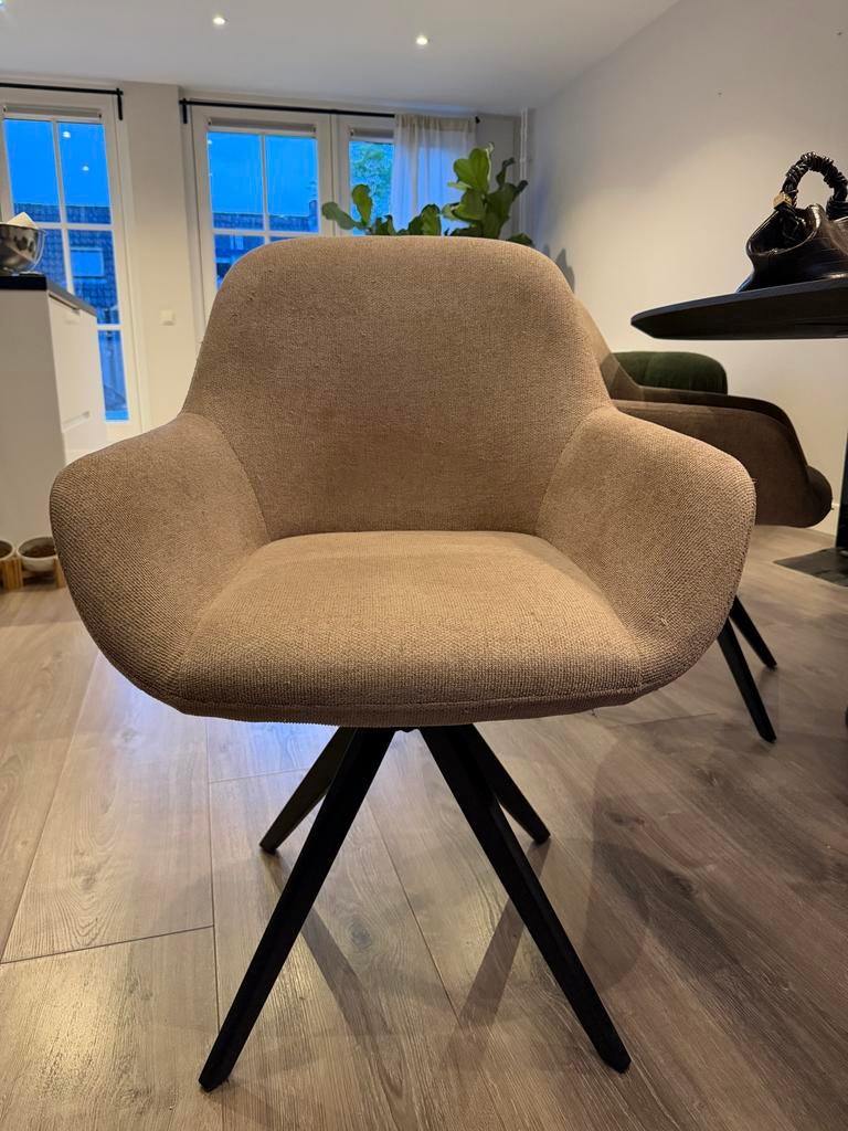 Set van 6 beige eetkamerstoelen met draaivoet, Ophalen, Overige kleuren, Zo goed als nieuw, Stof