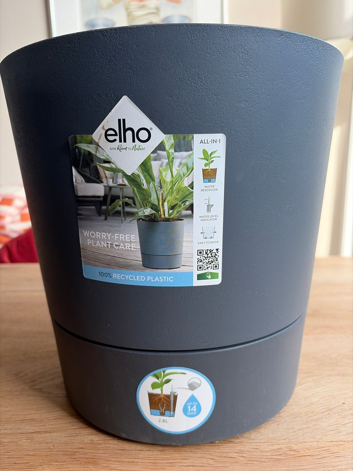 Elho Bloempot met waterreservoir - Donkergrijs twee stuks, 25 tot 40 cm, Kunststof, Rond, Ophalen of Verzenden