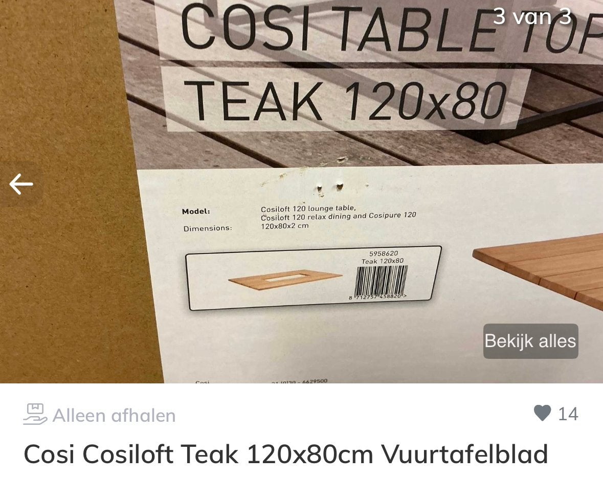 Cosi Cosiloft Teak Vuurtafelblad 120x80cm, Tuin en Terras, Ophalen of Verzenden, Nieuw, Rechthoekig, Teakhout