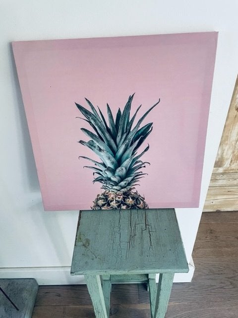 Wanddecoratie artprint Ananas op doek. Rose en groen, Ophalen, 40 cm, Schilderij, Zo goed als nieuw