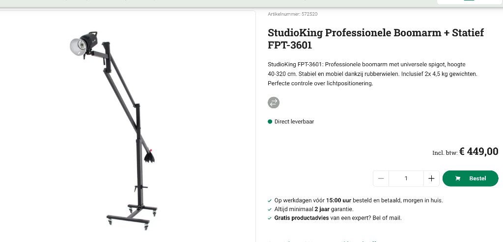 StudioKing Professionele Boomarm + Statief FPT-3601, Ophalen, Zo goed als nieuw