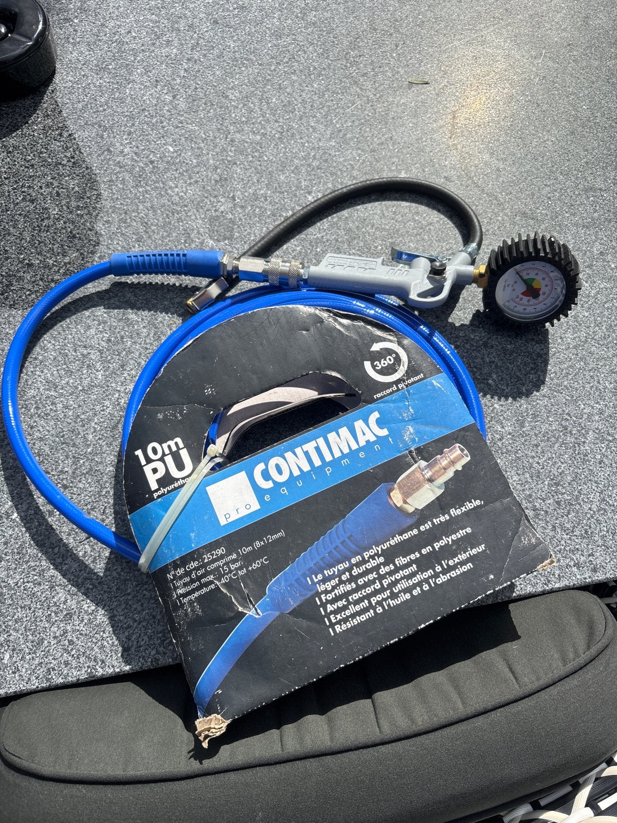Contimac luchtslang 10m met bandenspanningsmeter, Doe-het-zelf en Verbouw, Ophalen of Verzenden, Nieuw, 10 bar of meer