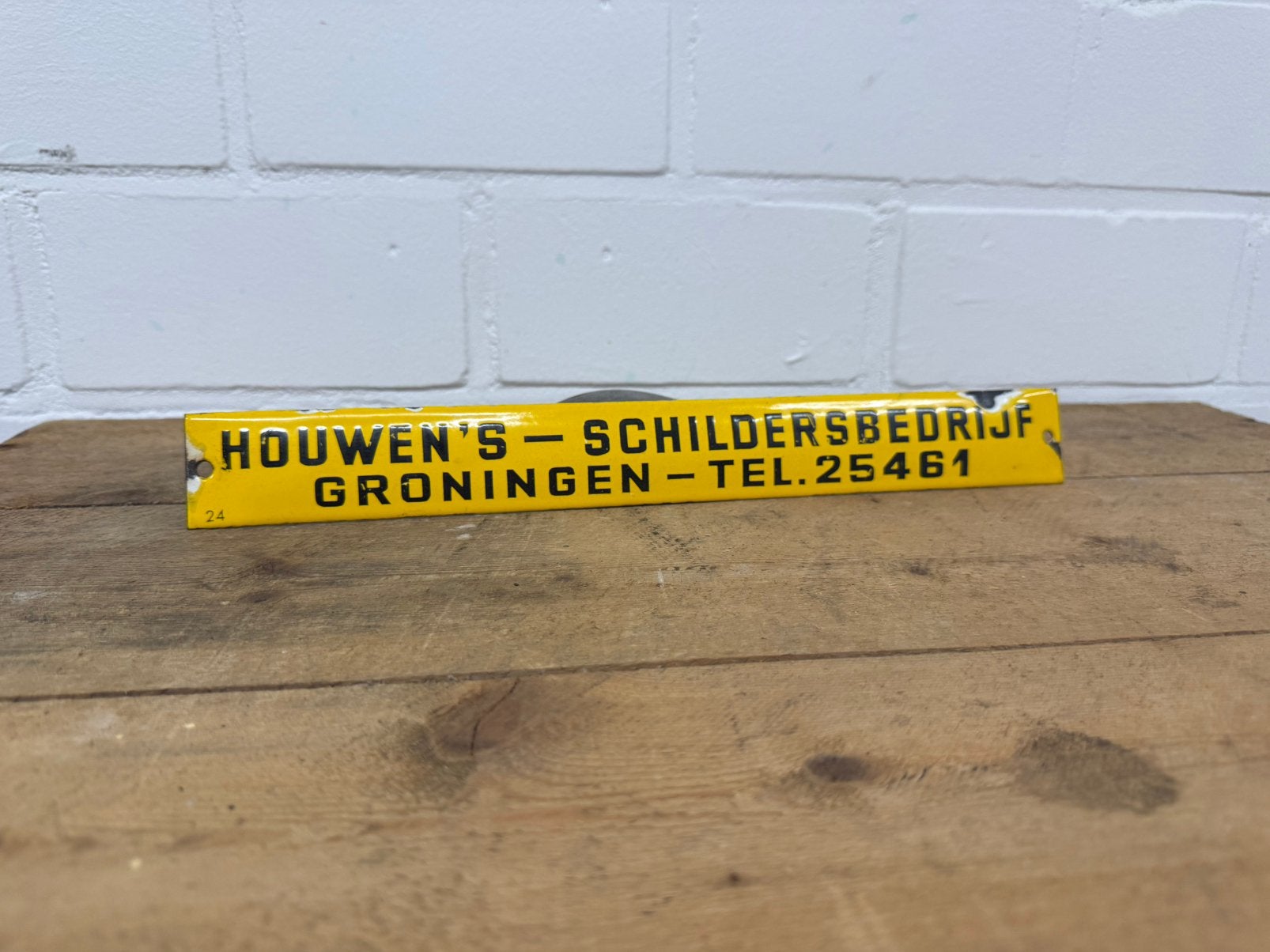 Houwens Groningen oud emaille reclame ladder bordje schilder, Ophalen of Verzenden, Gebruikt, Reclamebord