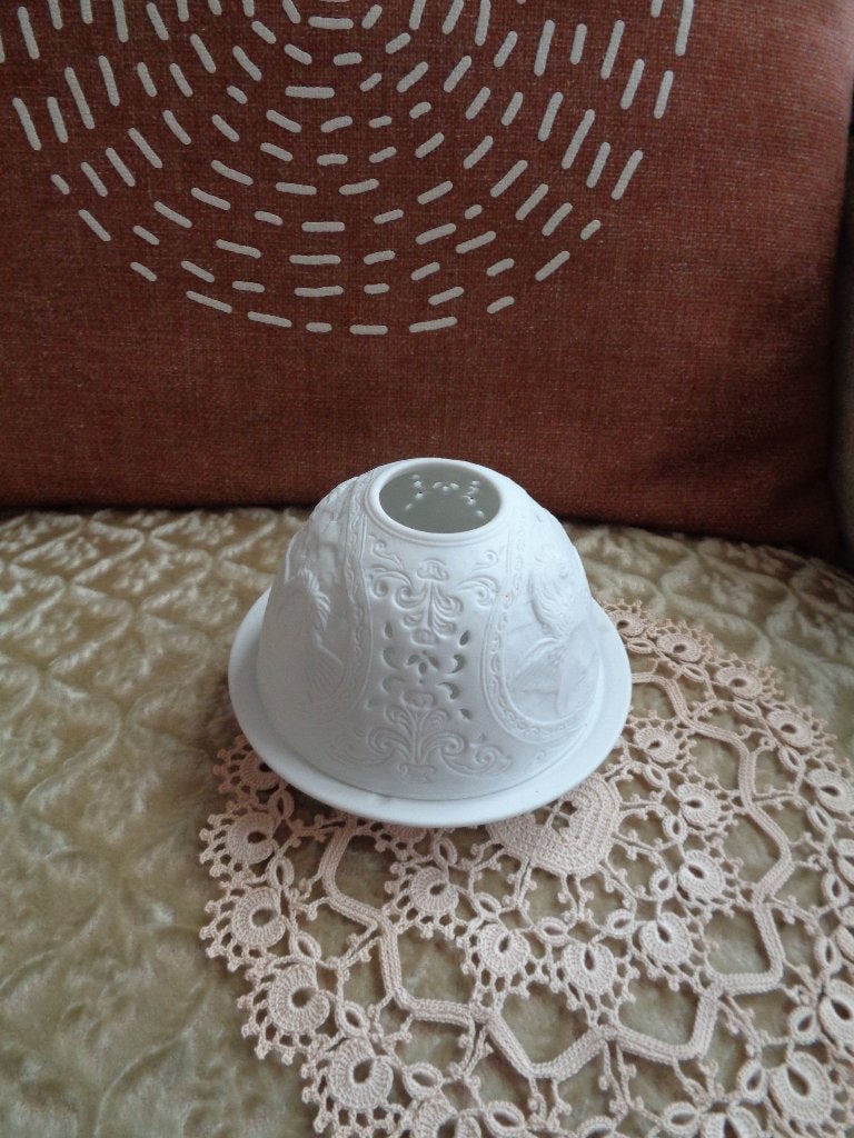 Brocant Waxinelichtje Biscuit met Engelen ** Mimosa **, Antiek en Kunst, Ophalen of Verzenden