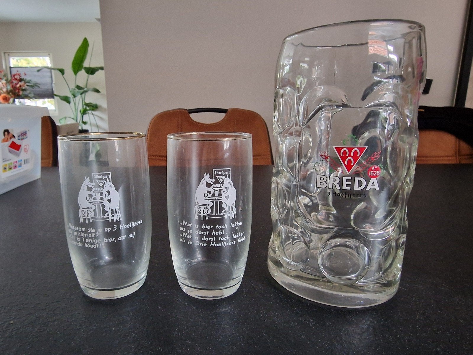3 hoefijzers bierglazen, Ophalen, Zo goed als nieuw, Bierglas