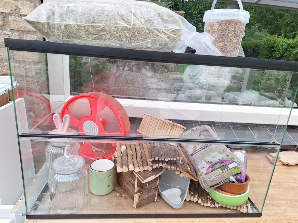 Hamster Terrarium met een hoop toebehoren erbij., Kooi, Hamster, 75 tot 110 cm, Ophalen