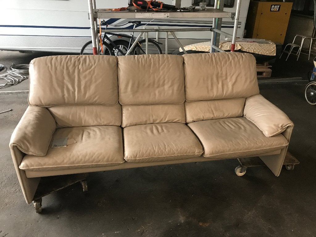 Leolux 3 zits bankstel met Saiga leder zithoogte ca. 45 Cm, Ophalen, Gebruikt, 150 tot 200 cm, Driepersoons