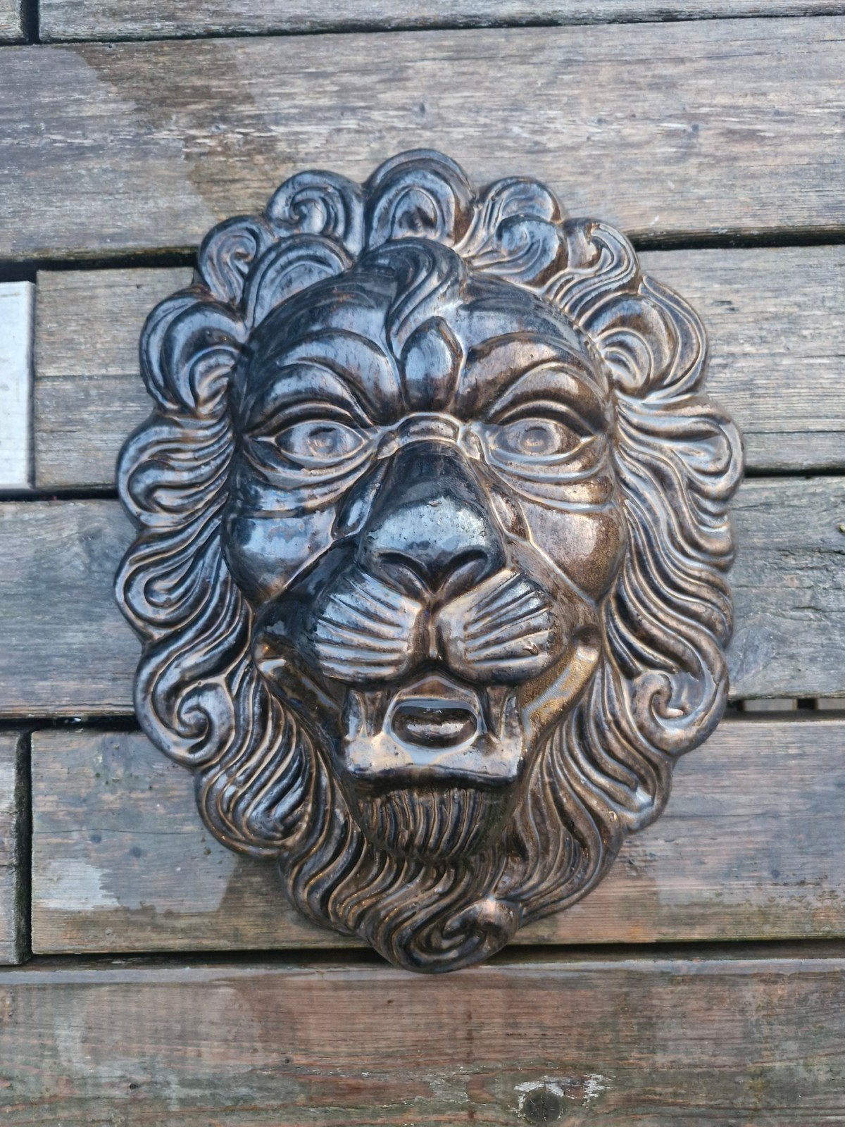 Een gave zware leeuw wandornamend in de kleur brons, Tuin en Terras, Ophalen of Verzenden