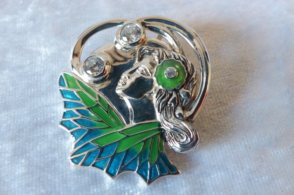 Mooie Zilveren Jugendstill Hanger/ Broche met Bergkristal, Verzenden, Zilver, Hanger, Met edelsteen