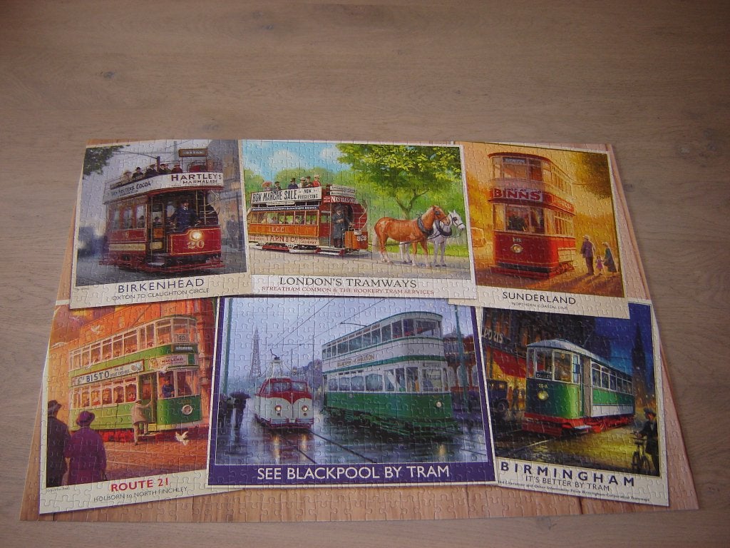 Puzzel Falcon VINTAGE TRAMS 1000 st., Ophalen of Verzenden, 500 t/m 1500 stukjes, Zo goed als nieuw, Legpuzzel