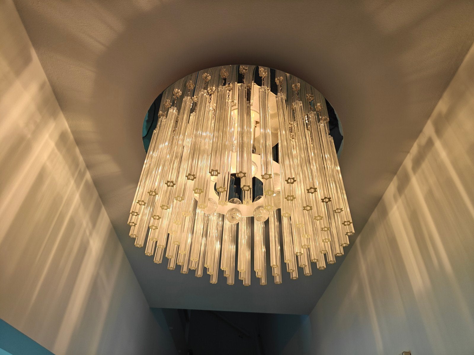 Vintage Murano glazen plafondlamp - Kroonluchter, Gebruikt, E14 (klein), Glas, Ophalen