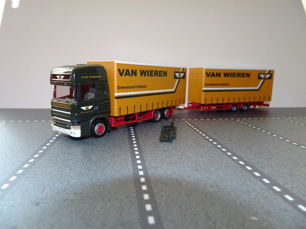 83 herpa scania 4 serie van wieren emmeloord combi 1:87 truc, Ophalen of Verzenden, Zo goed als nieuw, Bus of Vrachtwagen, Herpa