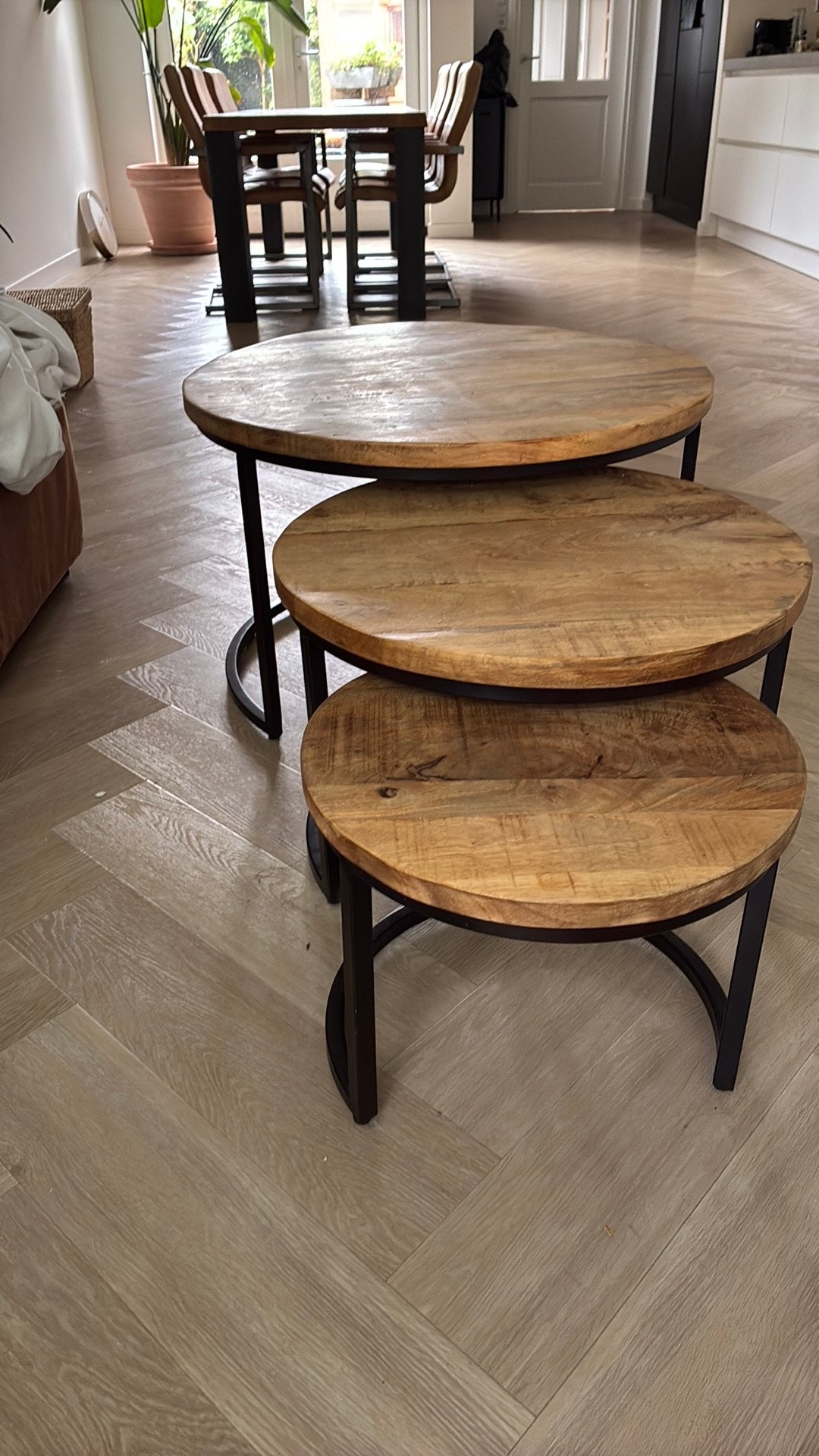 Salontafel set 3 tafels rond 78, 58 en 43 dik blad., Ophalen, Rond, 50 tot 100 cm, Zo goed als nieuw