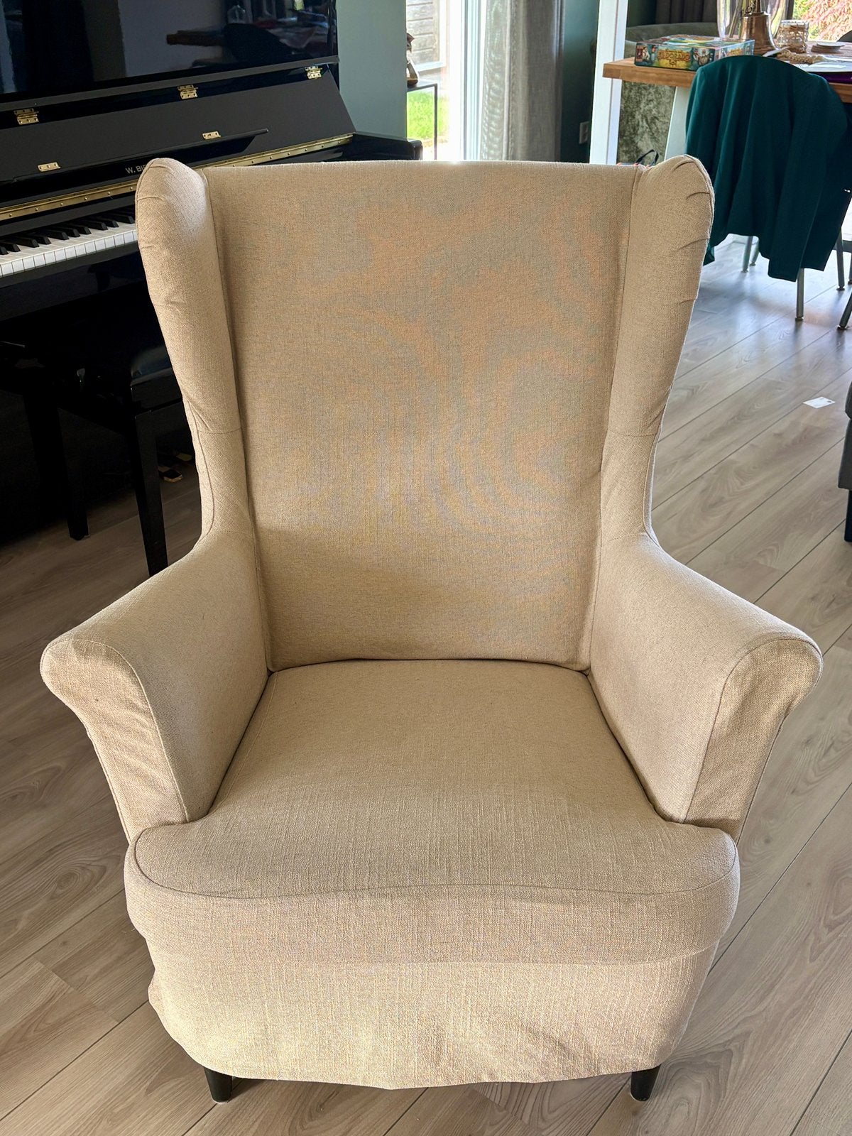Ikea Strandmon feauteuil met zandkleurige hoes., Huis en Inrichting, Ophalen of Verzenden, Gebruikt, Minder dan 50 cm