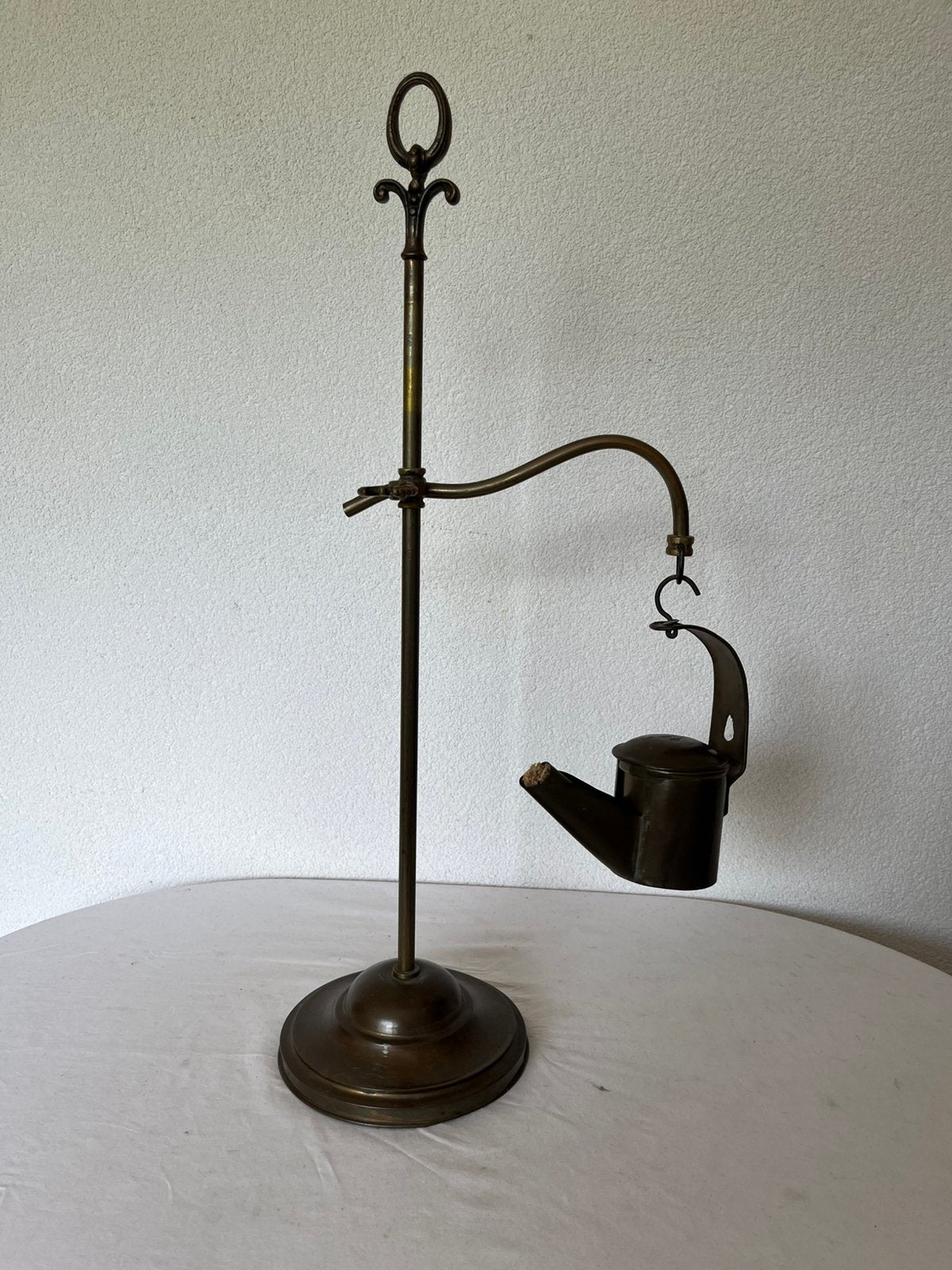 Antieke Koperen Olielamp op Standaard Snotneus Koper Oud, Antiek en Kunst, Ophalen of Verzenden, Koper