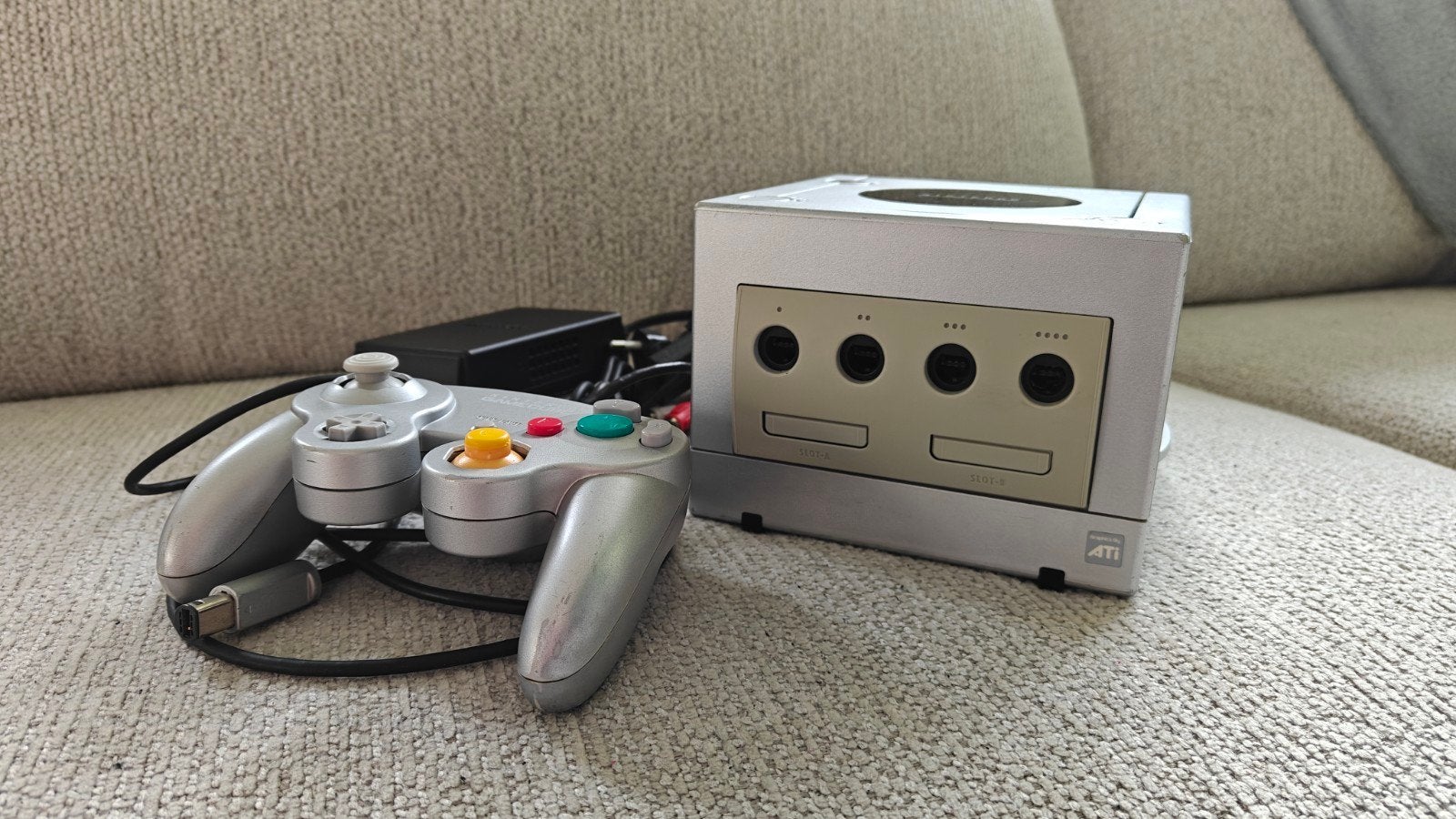 GameCube DOL-001 complete set Schoongemaakt en Getest, Ophalen of Verzenden, Gebruikt, Zilver, Met 1 controller