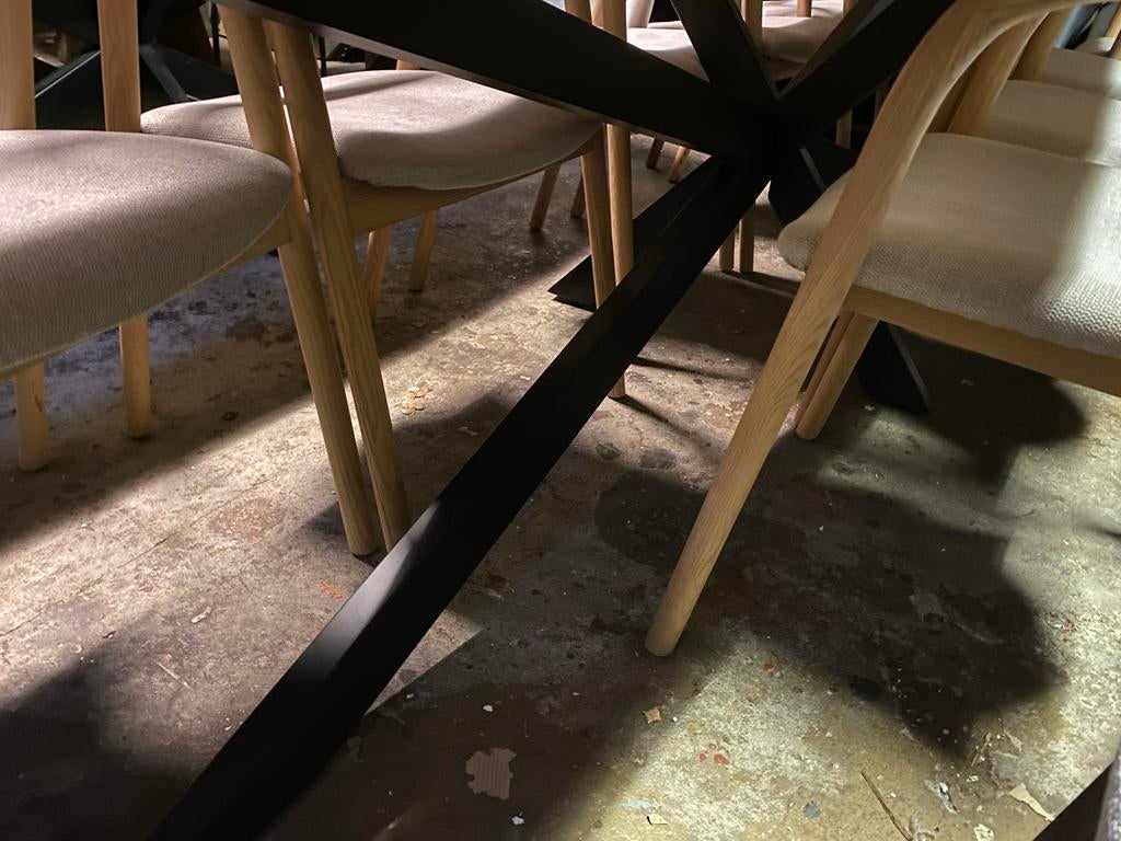 Licht Eiken Eettafel 300x100 met Stalen Spinpoot - B-keus, Ophalen, 100 tot 150 cm, Eikenhout, Vijf personen of meer