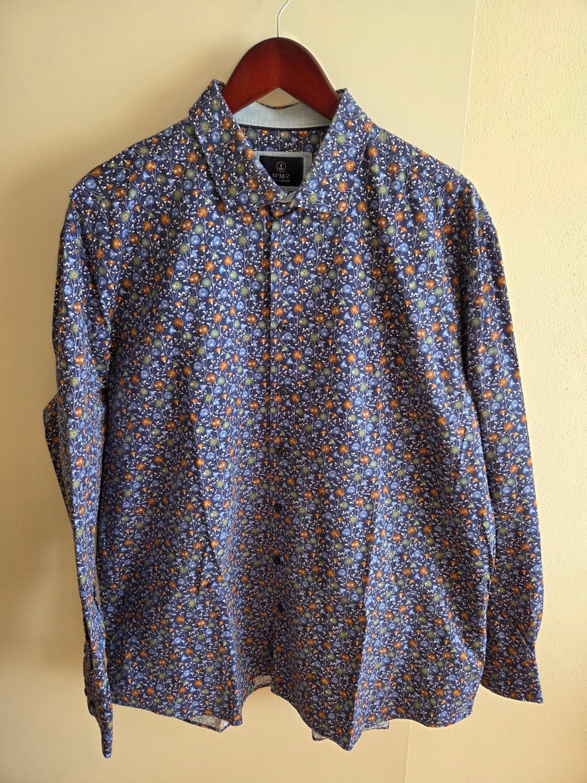 Marco Manzoni Blauw Gebloemd Overhemd - Maat 2XL, Blauw, Ophalen of Verzenden, Zo goed als nieuw, Overige halswijdtes