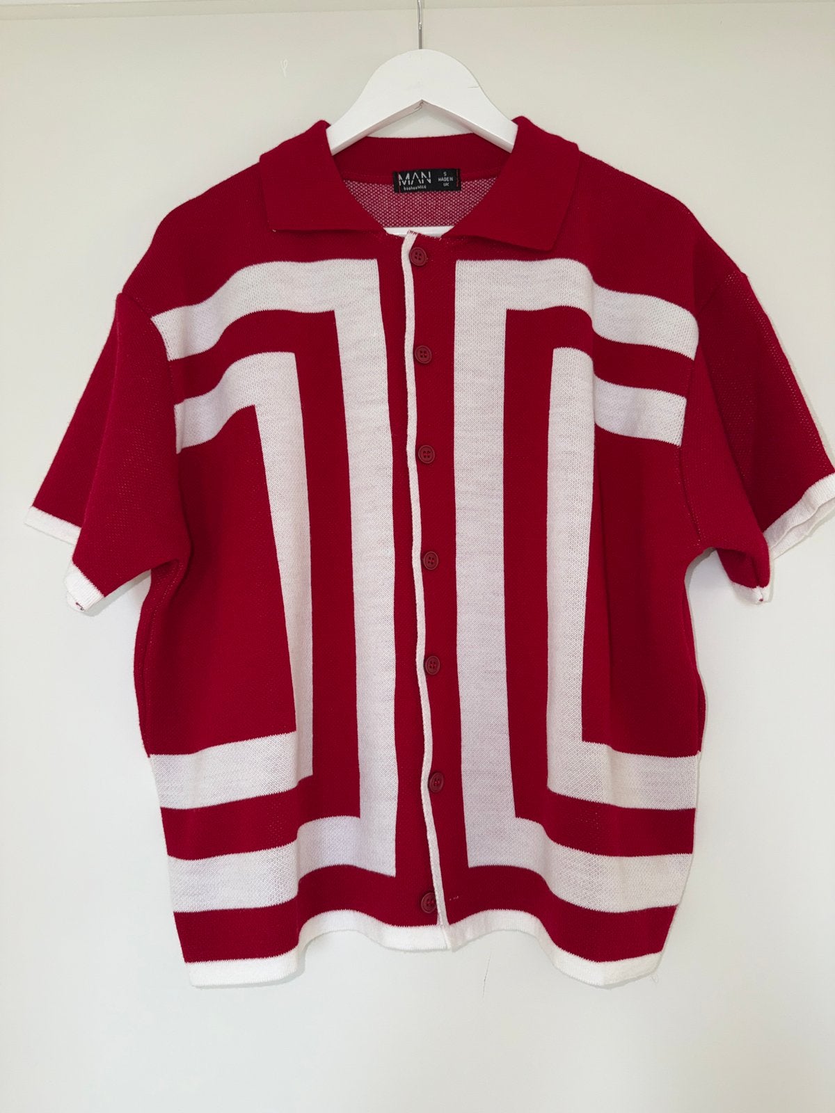 Boohoo Man Rood/Witte Unisex Top Maat S, Kleding | Heren, Overhemden, Verzenden, Zo goed als nieuw, Meerkleurig