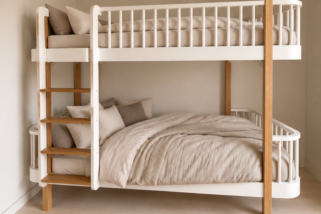 Oliver Stapelbed - Wit met Houtaccenten - Zo goed als nieuw, Kinderen en Baby's, Ophalen, Zo goed als nieuw, Stapelbed