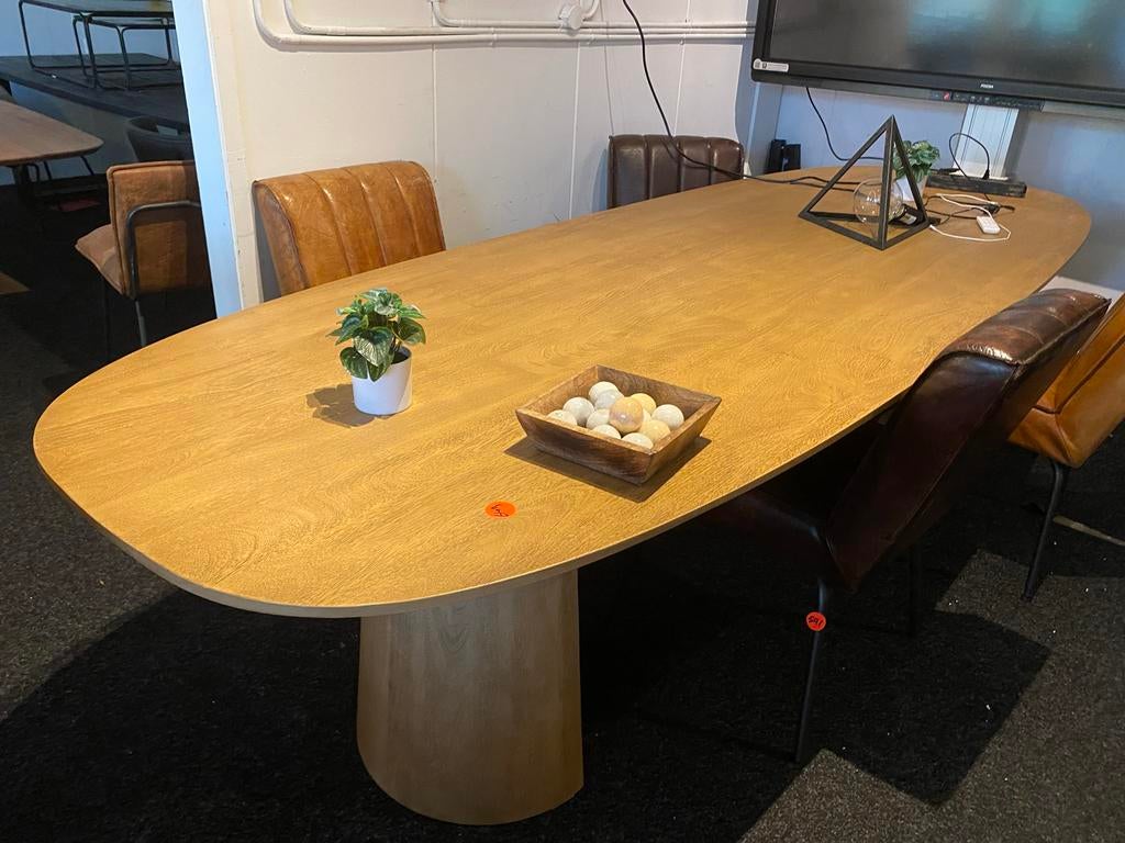 Grote blank eiken tafel 300x100 cm deens ovaal, Ophalen, 100 tot 150 cm, Eikenhout, Vijf personen of meer