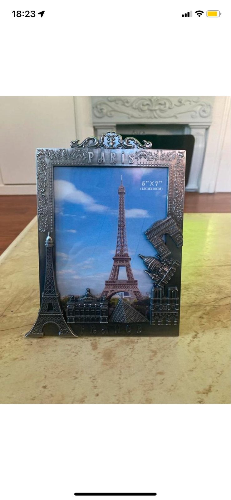 Parijs fotolijst 5"x7" (13x18cm) - Eiffeltoren, Ophalen, Zo goed als nieuw, Met afbeelding, Metaal