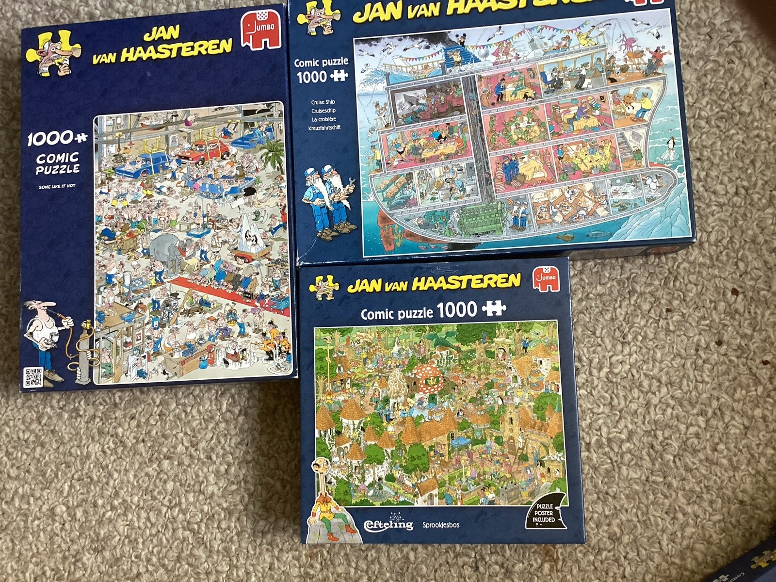 Grote collectie Jan van Haasteren puzzels (1000/950/500 stuk, Hobby en Vrije tijd, Denksport en Puzzels, Ophalen, 500 t/m 1500 stukjes