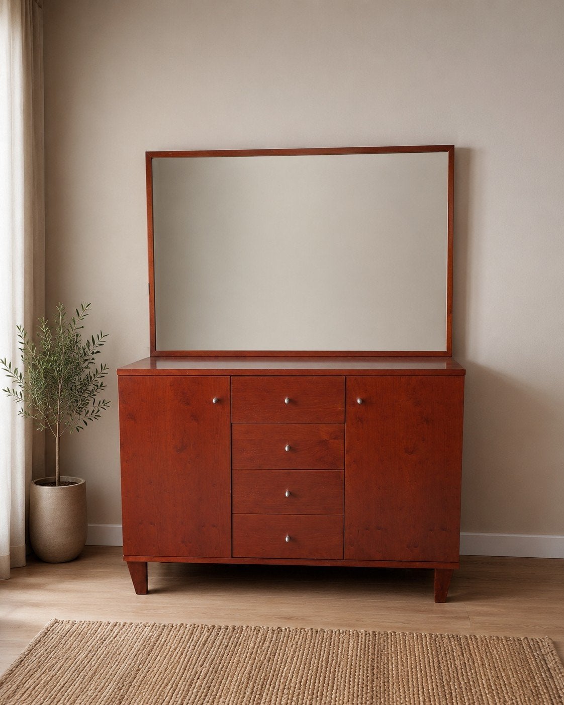 mooi kersenhout dressoir met bijbehorende spiegel.
veel opbe, Ophalen, 100 tot 150 cm, Zo goed als nieuw, Kersenhout