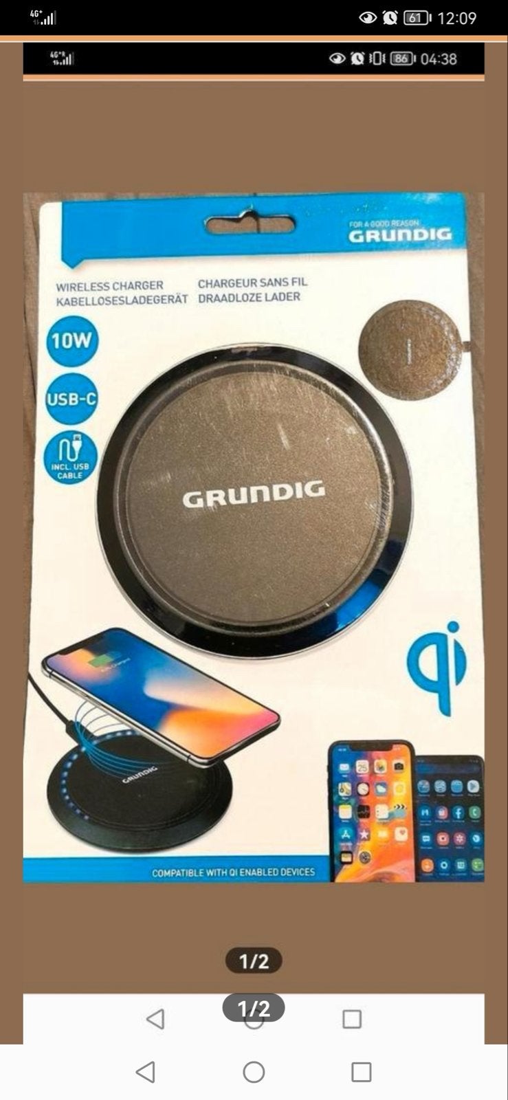 Grundig Draadloze Oplader 10W Fast Charge USB-C, Ophalen, Universeel, USB-C, Draadloze oplader