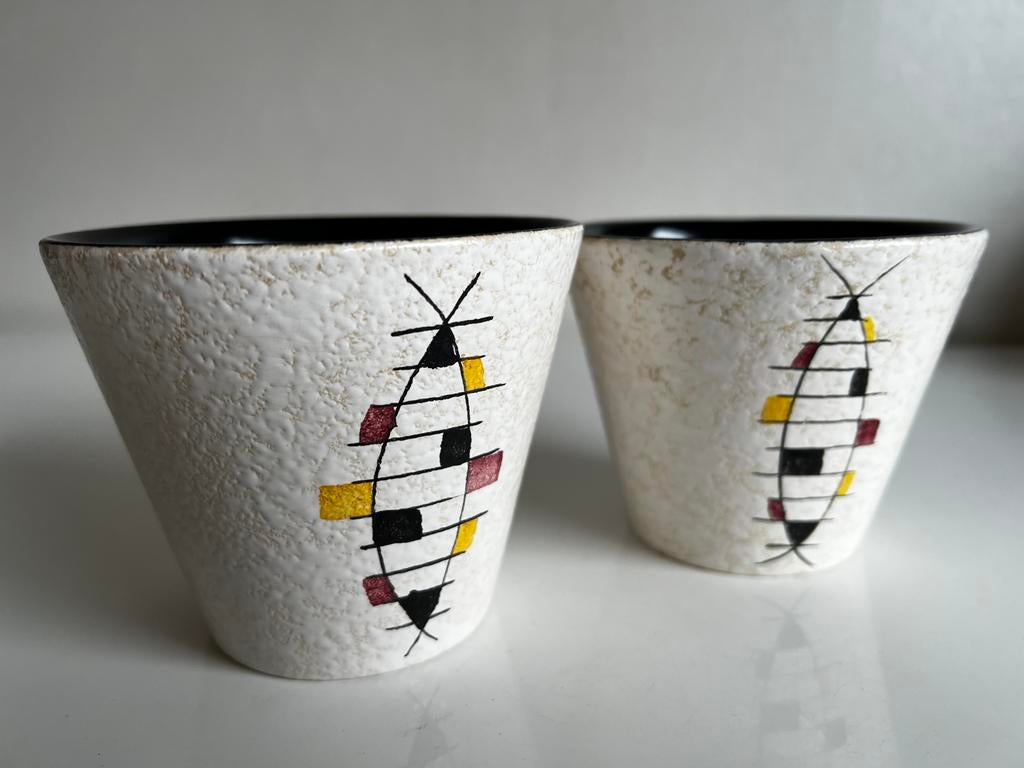 2 Vintage ADCO Bloempotten Mondriaan Blokjesmotief jaren 60, Antiek en Kunst, Antiek | Keramiek en Aardewerk, Ophalen of Verzenden