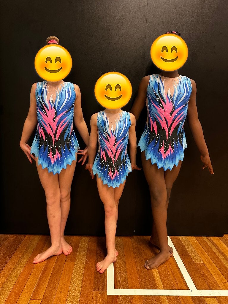 Trio acropakjes blauw/roze maat 1x T-8 en 2x T-12, Blauw, Overige typen, Zo goed als nieuw, Kindermaat 122 t/m 140