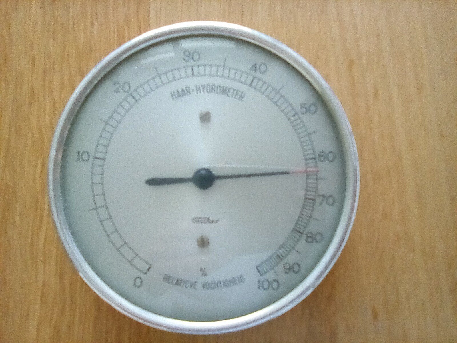 Zilverkleurige Fischer Haar - hygrometer, Metaal, Ophalen of Verzenden, Zo goed als nieuw, Hygrometer