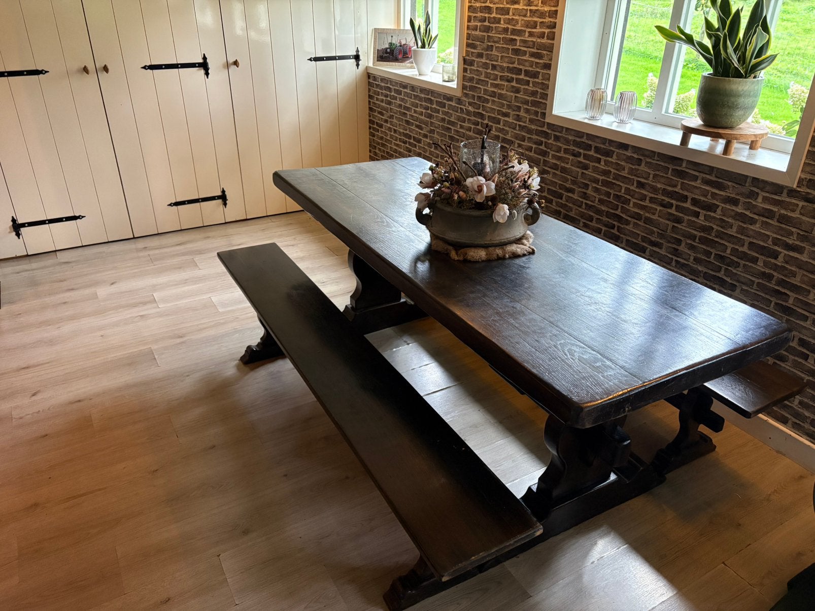 Kloostertafel met banken, Ophalen, Gebruikt, Eikenhout, 200 cm of meer
