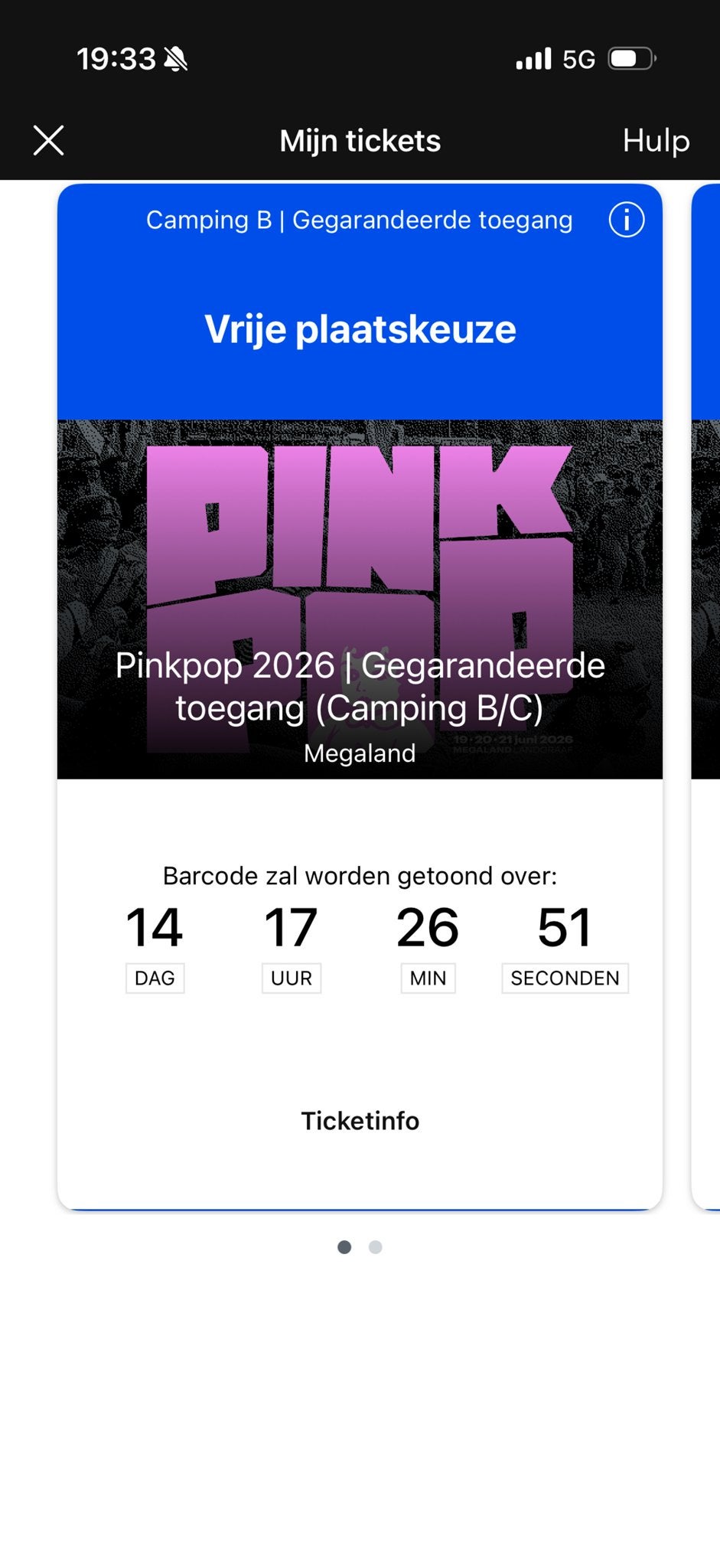 PINKPOP weekend ticket + parkeer ticket, Eén persoon