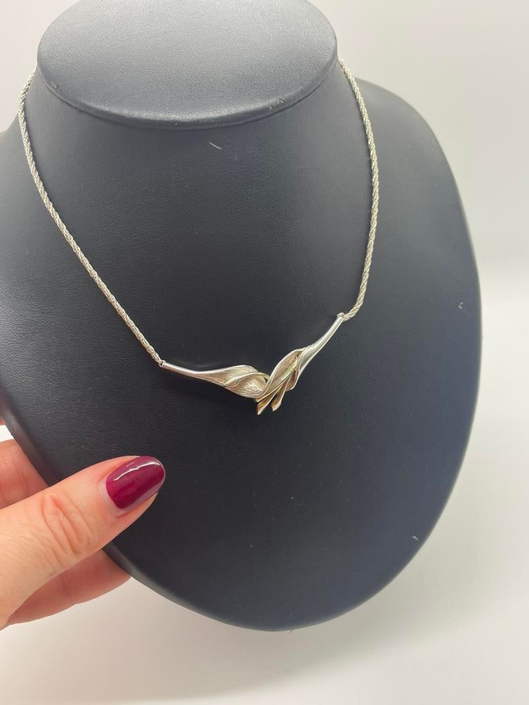 C816 Prachtige zilveren ketting Fins design, Met hanger, Ophalen of Verzenden, X, Zilver