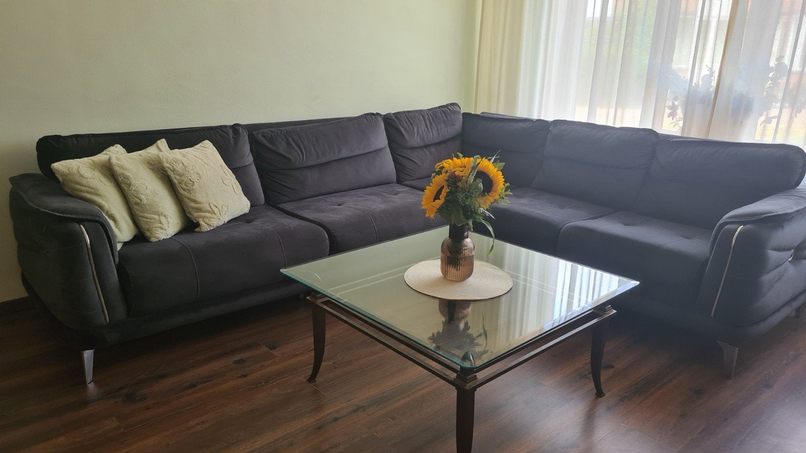 Elegante eettafel met 4 stoelen, Ophalen, Gebruikt, 100 tot 150 cm, Klassiek