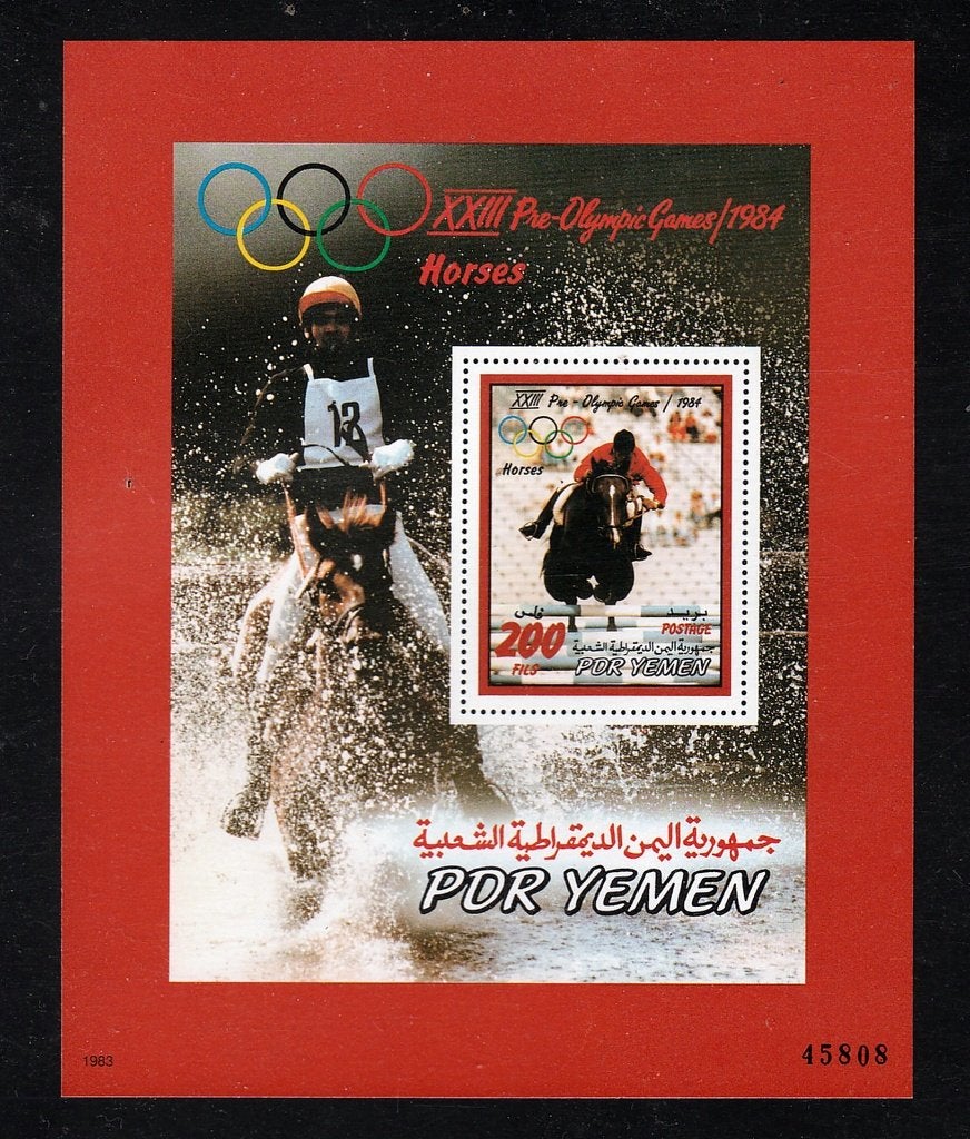 Yemen 1983 blok Olympische Spelen Paarden (pf), Ophalen of Verzenden, Postfris, Sport
