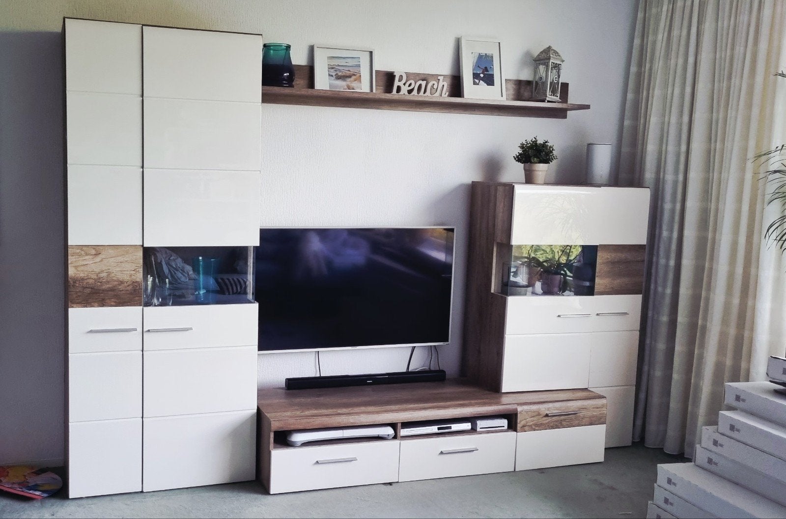 75 Euro - 4-delig wandmeubel/tv-meubel 'driftwood'-look, 2., Huis en Inrichting, Ophalen, 200 cm of meer, Zo goed als nieuw, 200 cm of meer