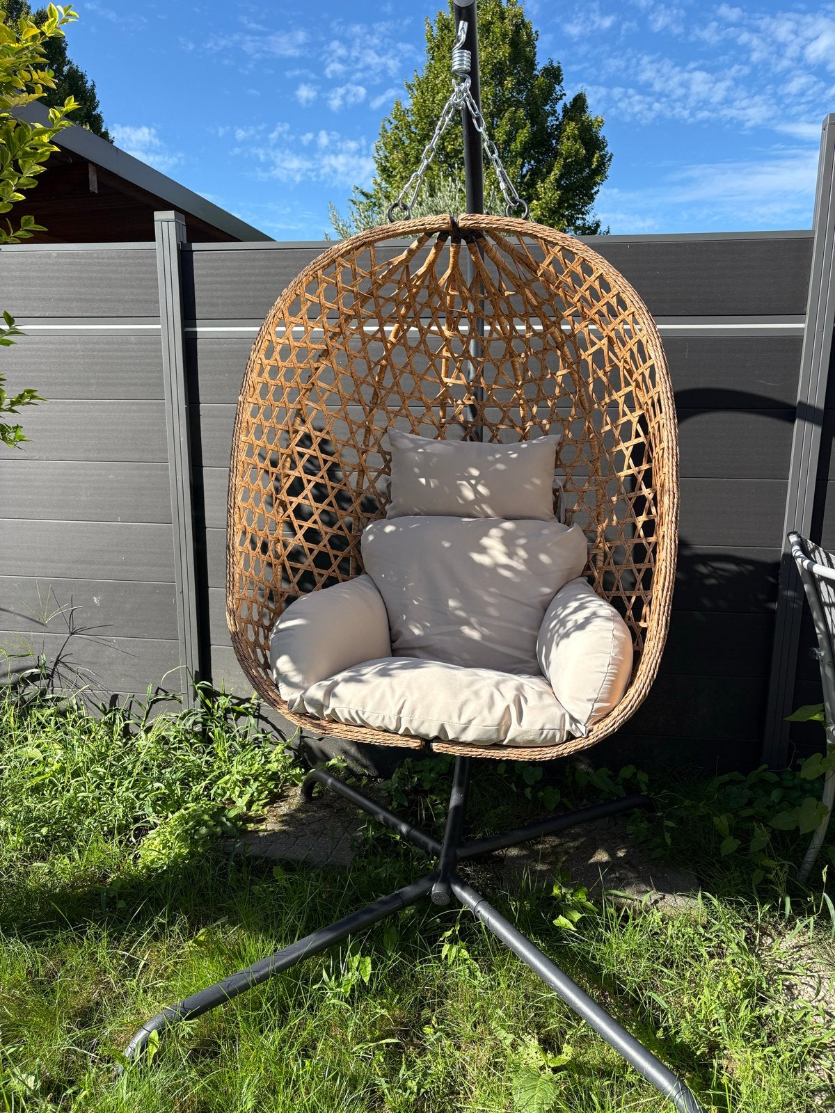 Wicker Hangstoel met Kussen zo goed als nieuw, 2 zitplaatsen, Ophalen of Verzenden, Zo goed als nieuw, Loungeset
