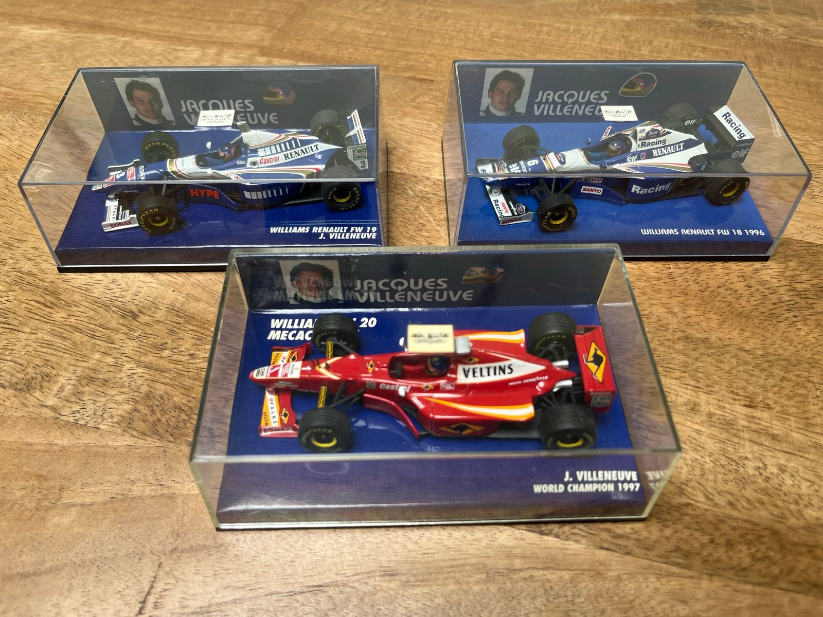 3x Williams F1 Jacques Villeneuve Minichamp 1:43, Ophalen of Verzenden, Zo goed als nieuw, Auto, Overige merken