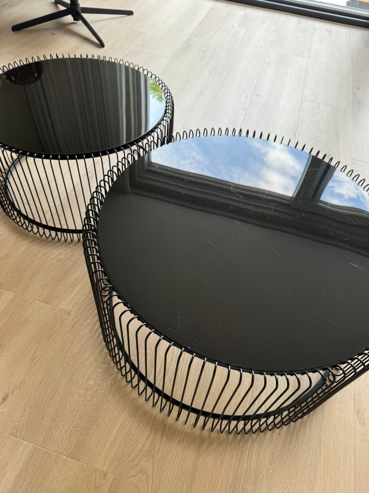 Lumz salontafel set zwart glas Wire design glas, Huis en Inrichting, Ophalen, 50 tot 100 cm, Rond, Glas