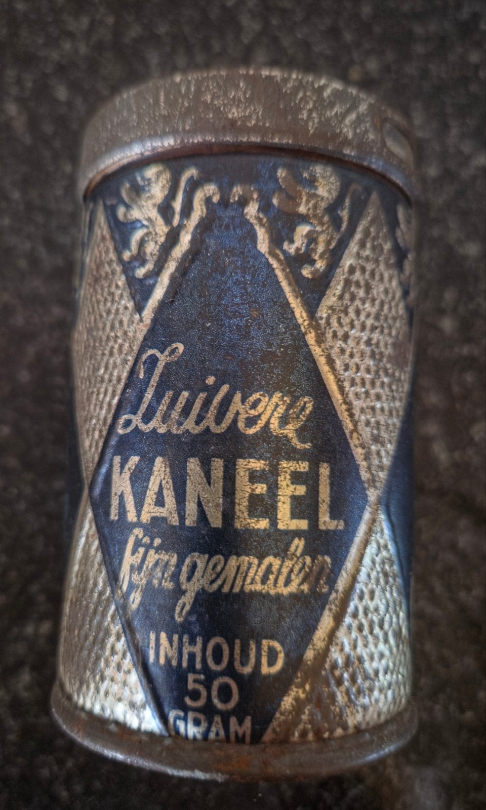 Antiek blikje 'De Peperbus' Zwolle - Zuivere Kaneel, Antiek en Kunst, Ophalen of Verzenden