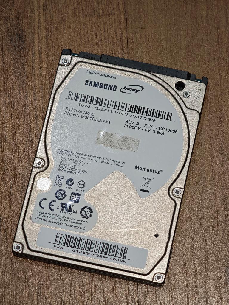 Samsung Spinpoint M9T 2TB ST2000LM003, Computers en Software, Harde schijven, Intern, Gebruikt, Ophalen of Verzenden, 2000GB 2TB 2.5inch