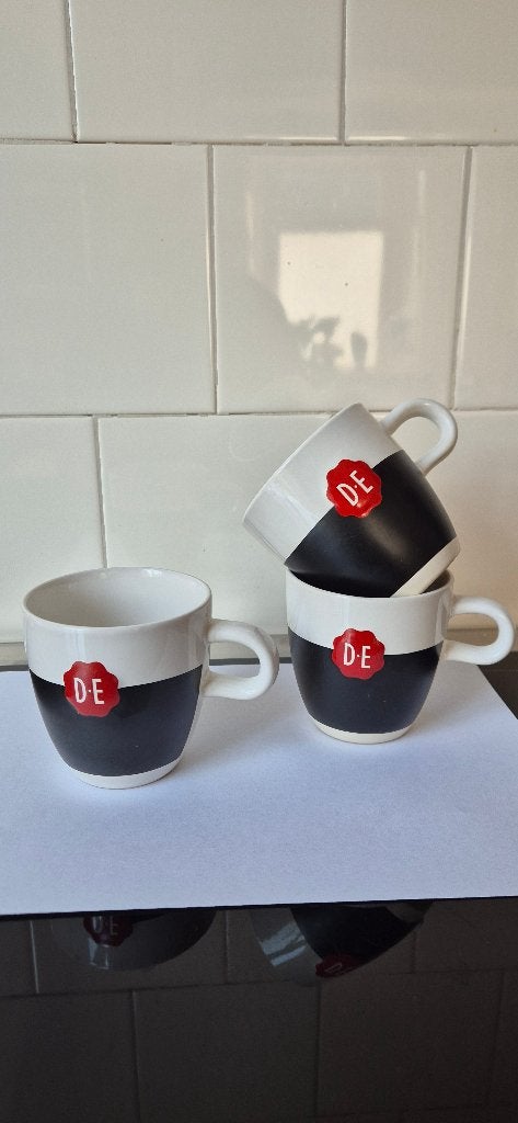 12 cappuccino / chocomel mokken DE met zwarte krijtstreep, Ophalen, Nieuw, Overige stijlen, Kop(pen) en/of Schotel(s)