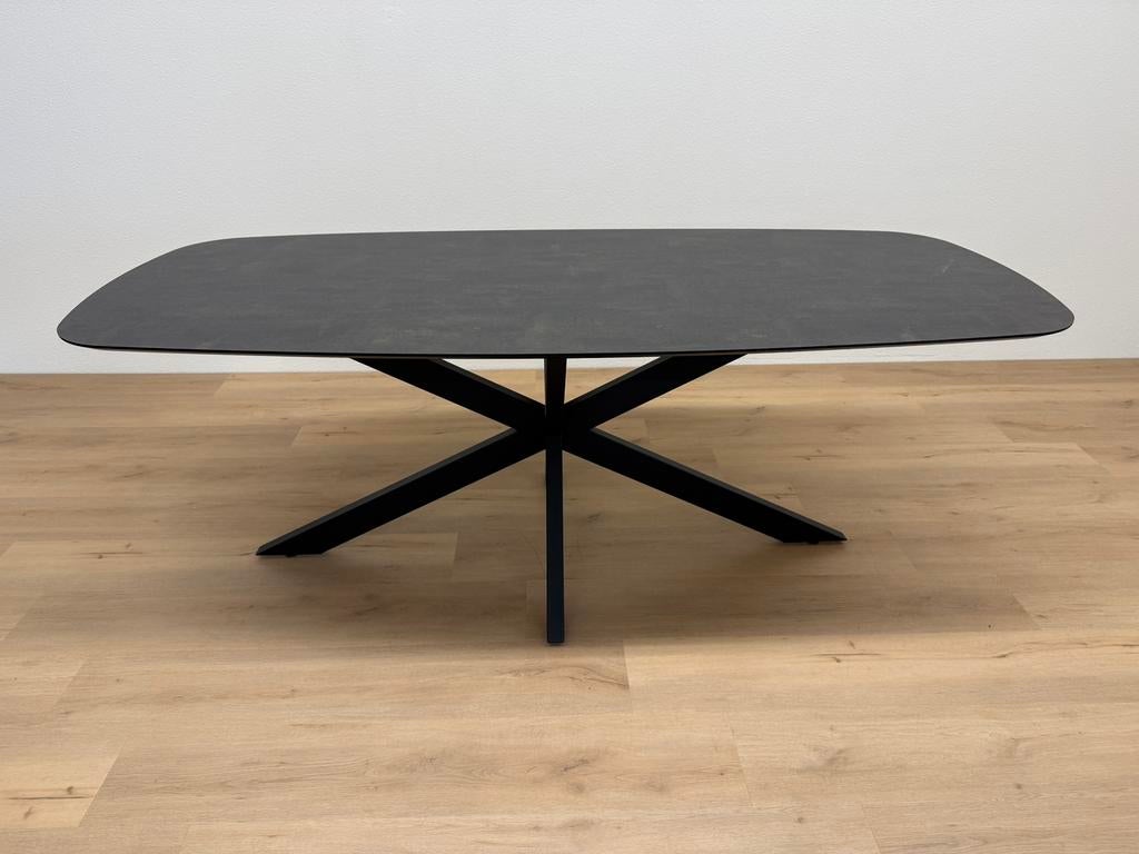 Deens ovale eettafel HPL marmer 210x100 - Direct Leverbaar, 100 tot 150 cm, 200 cm of meer, Ophalen of Verzenden, Zo goed als nieuw